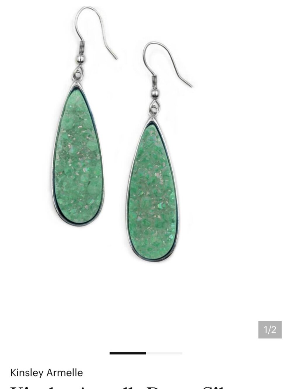 Kinsley Armelle Druzy Silver Jade Quartz Drop Earrings! Stunning Silver Ion NEW